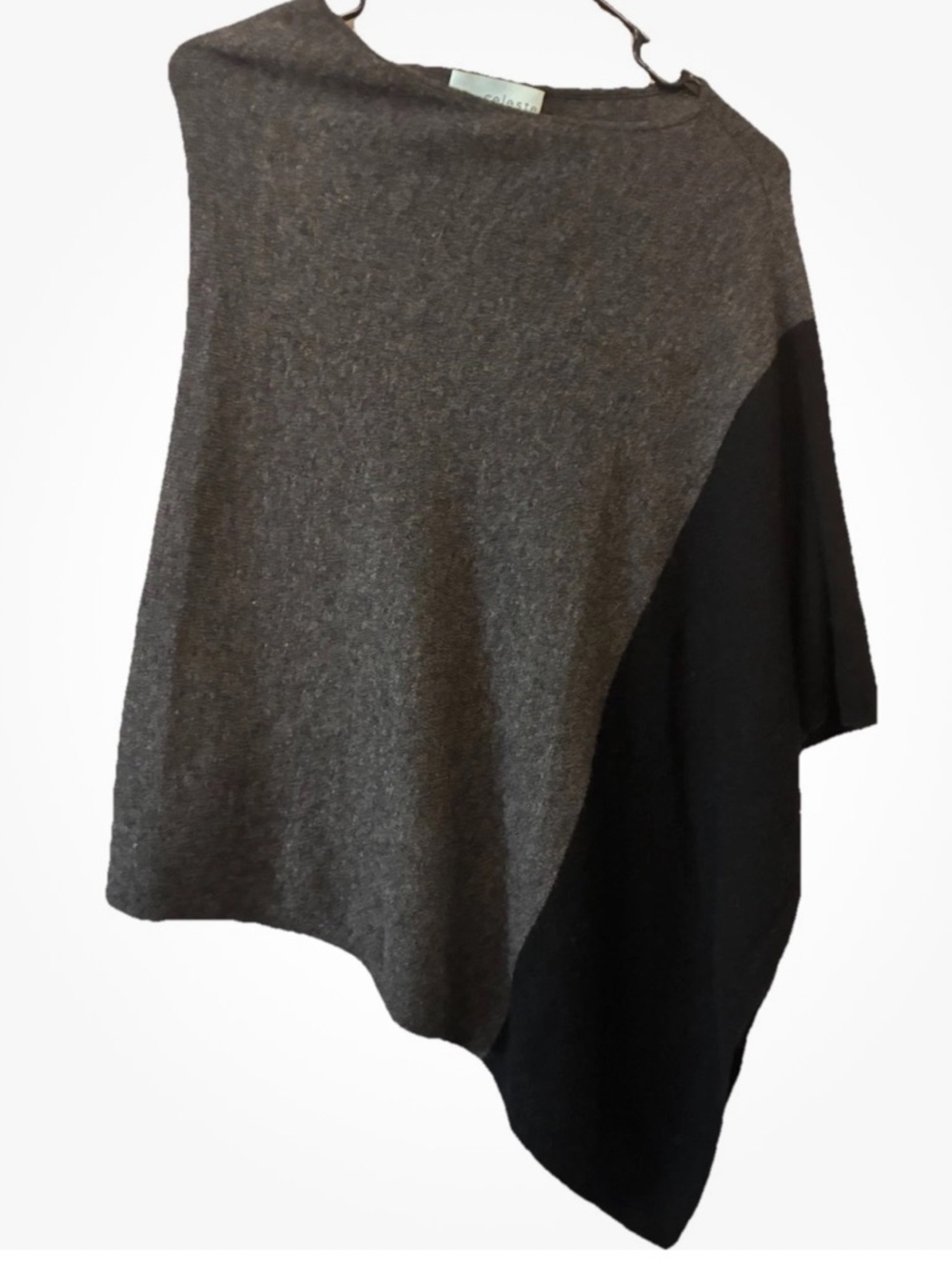 Celeste Wool Cashmere Gray Black Asymmetrical Poncho Cape